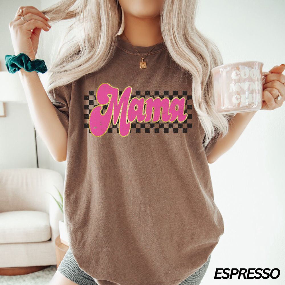 Pink Checkered Mama Shirt, Mom Life Shirt, Motherhood Shirt, Mother’s Day Gift