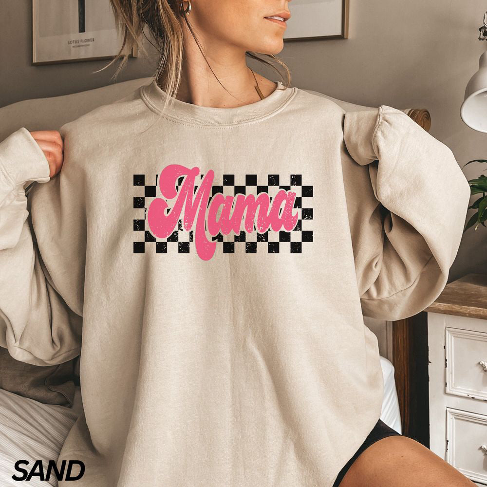 Checkered Mama Sweatshirt, Pink Mama Sweatshirt, Mother’s Day Gift