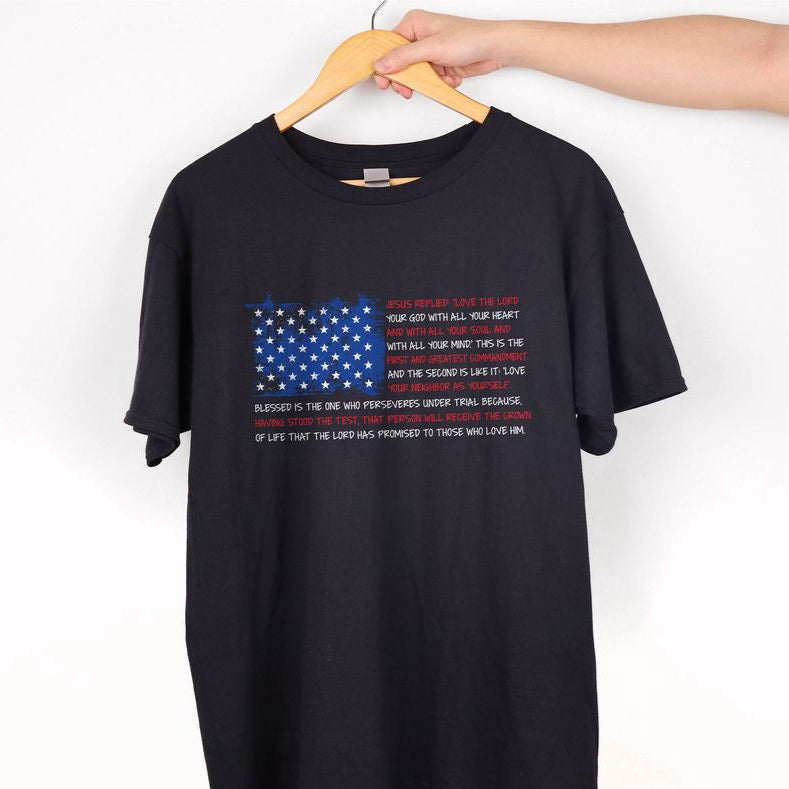 Christian Bible Verse T-shirt USA American Flag Bible Shirt For Men Women