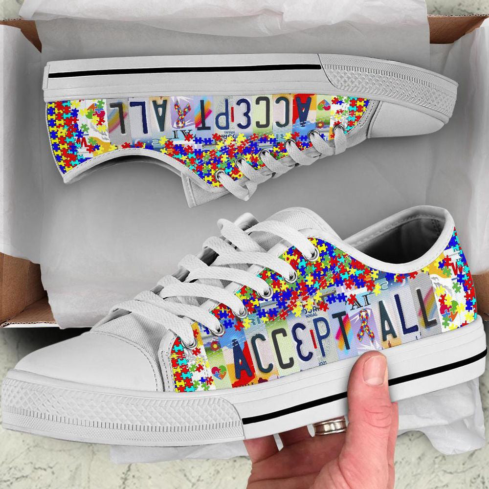Autism Awareness Low Top Low Top Shoes, White Casual Shoes For Men Women