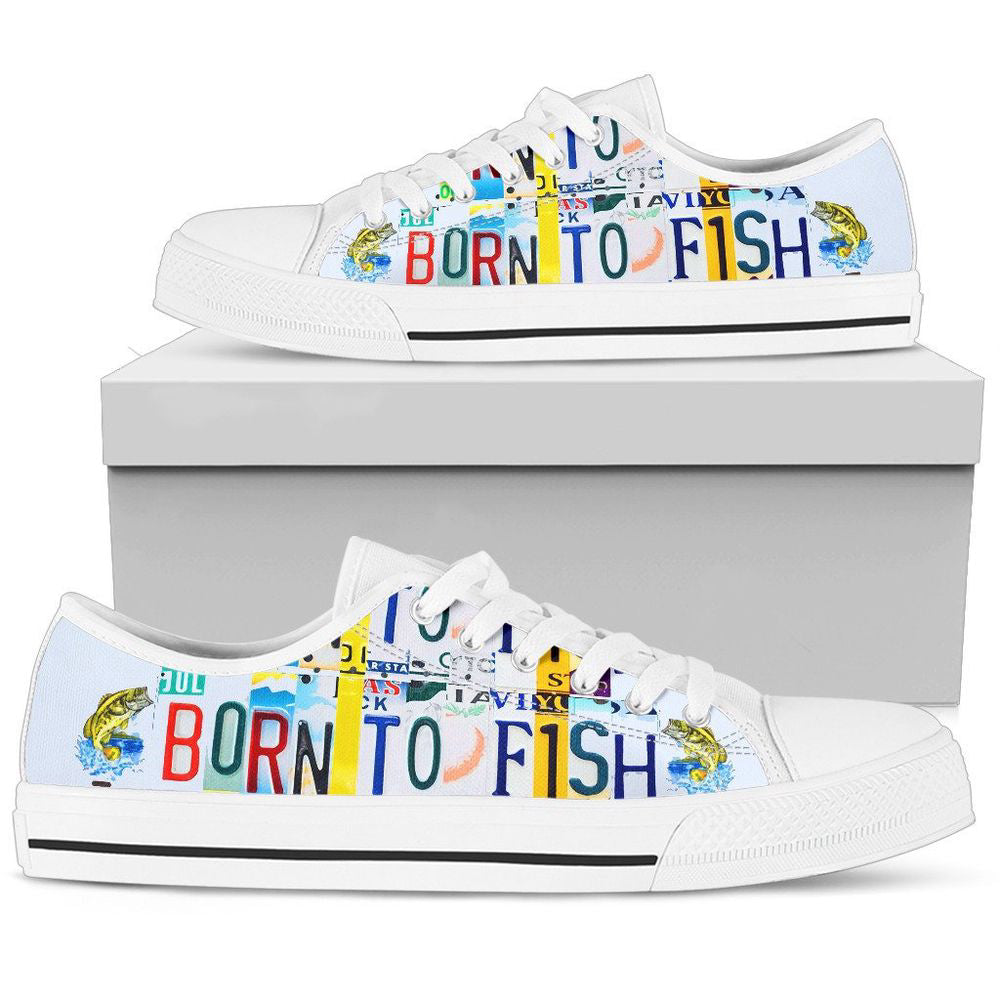 Born to Fish Canvas  Low Top Shoes, White Low Top Shoes For Men And Women