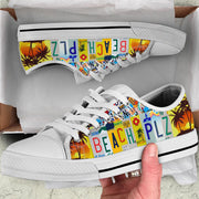Beach Plz License Plate  Low Top Shoes, Beach Please Canvas  Low Top Shoes For Beach Lover