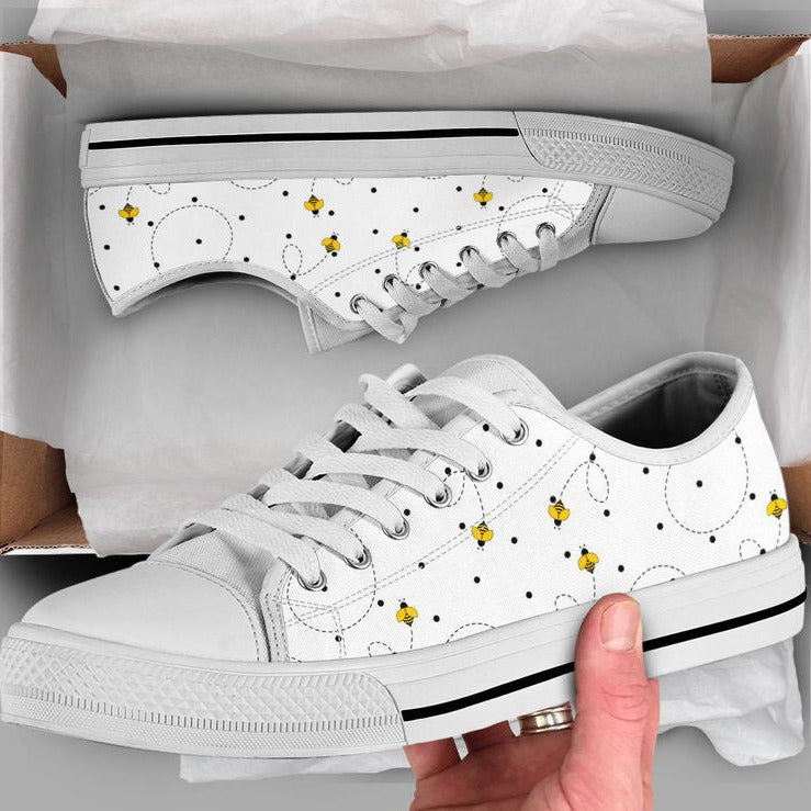 White Bee Low Top Shoes, Bee Sneakers, Bee Gifts For Men Women