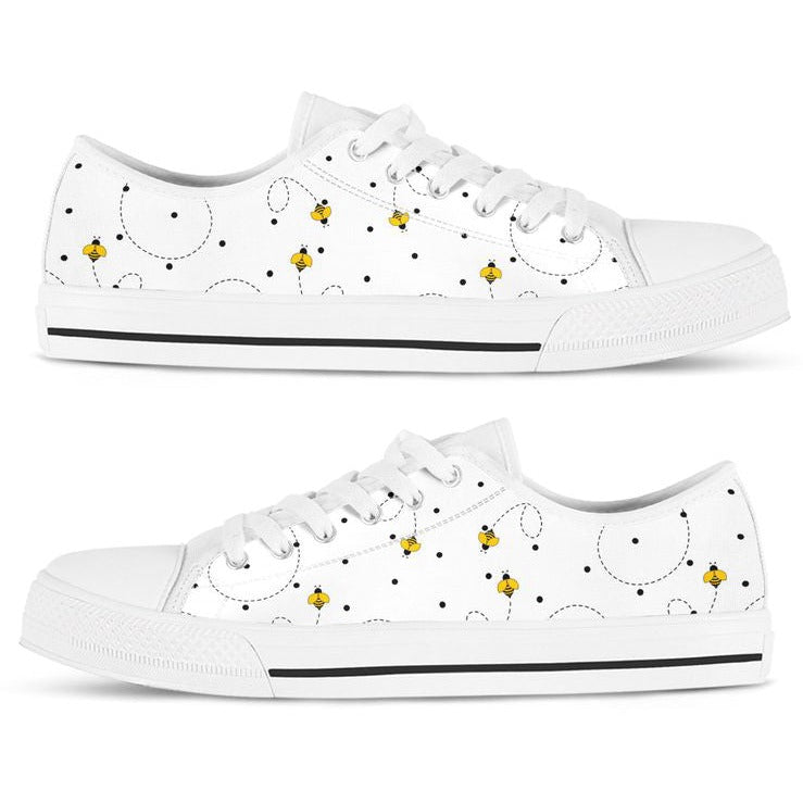 White Bee Low Top Shoes, Bee Sneakers, Bee Gifts For Men Women