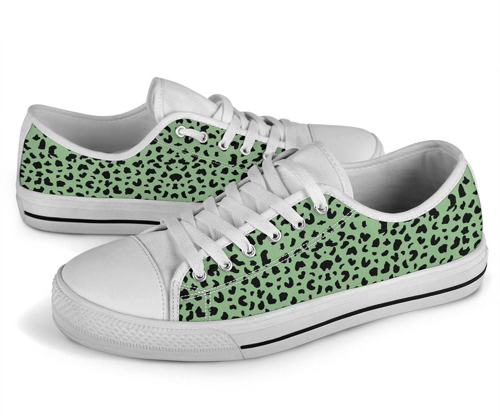 Seea Foam Green Leopard print Low Top shoes Tie Sneakers, Birthday Gifts For Friend Casual   Shoes