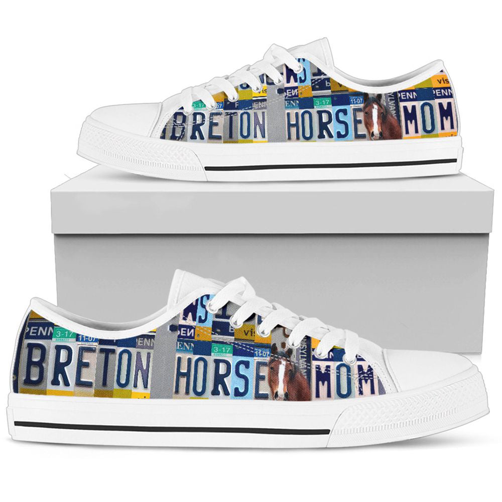 Women's Low Top Canvas Shoes For Breton Horse Mom, Tie Sneakers Animal Lovers Gifts For Casual Shoes