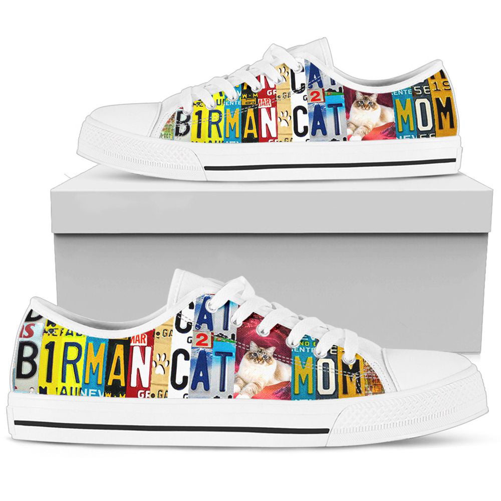 Women's Low Top Canvas White Shoes For Birman Cat Mom, Birthday Gifts For Men And Women