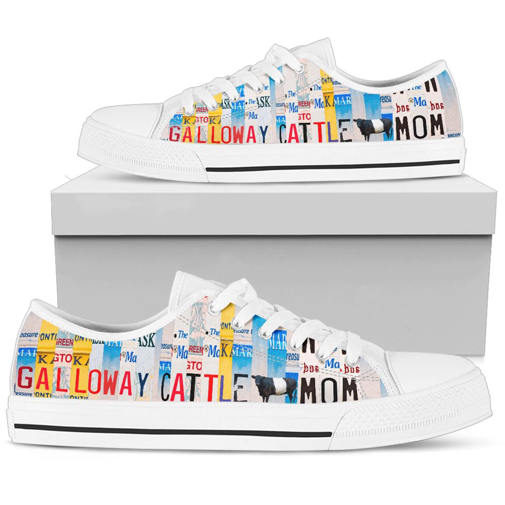 Women's Low Top White Canvas Shoes For Galloway cattle Mom, Mother's Day Gifts