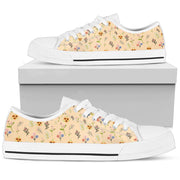 Women's Flower Pattern Low Top  White Sneakers, Mother's Day Gifts For idea Cute Shoes