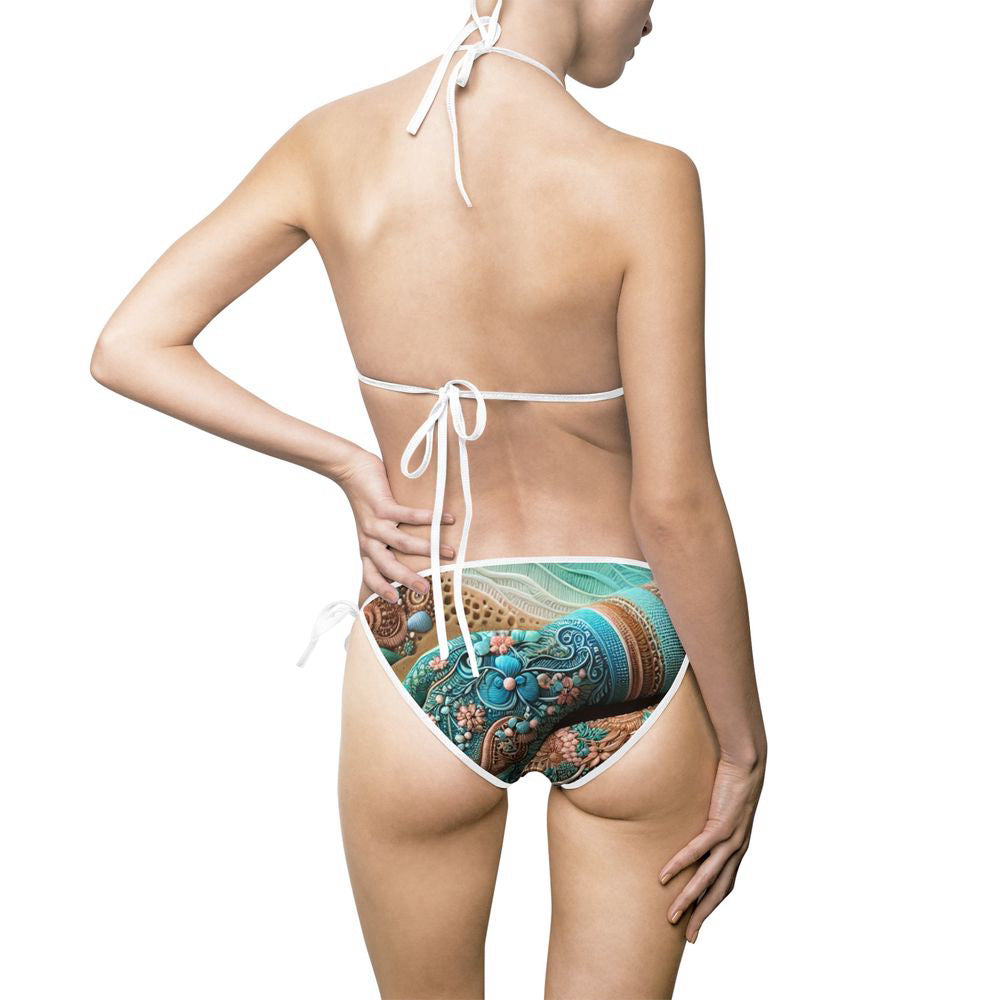 Women's Oceanic Whispers and Seashell Wonders Bikini Swimsuit, String Bikini Gift For Women
