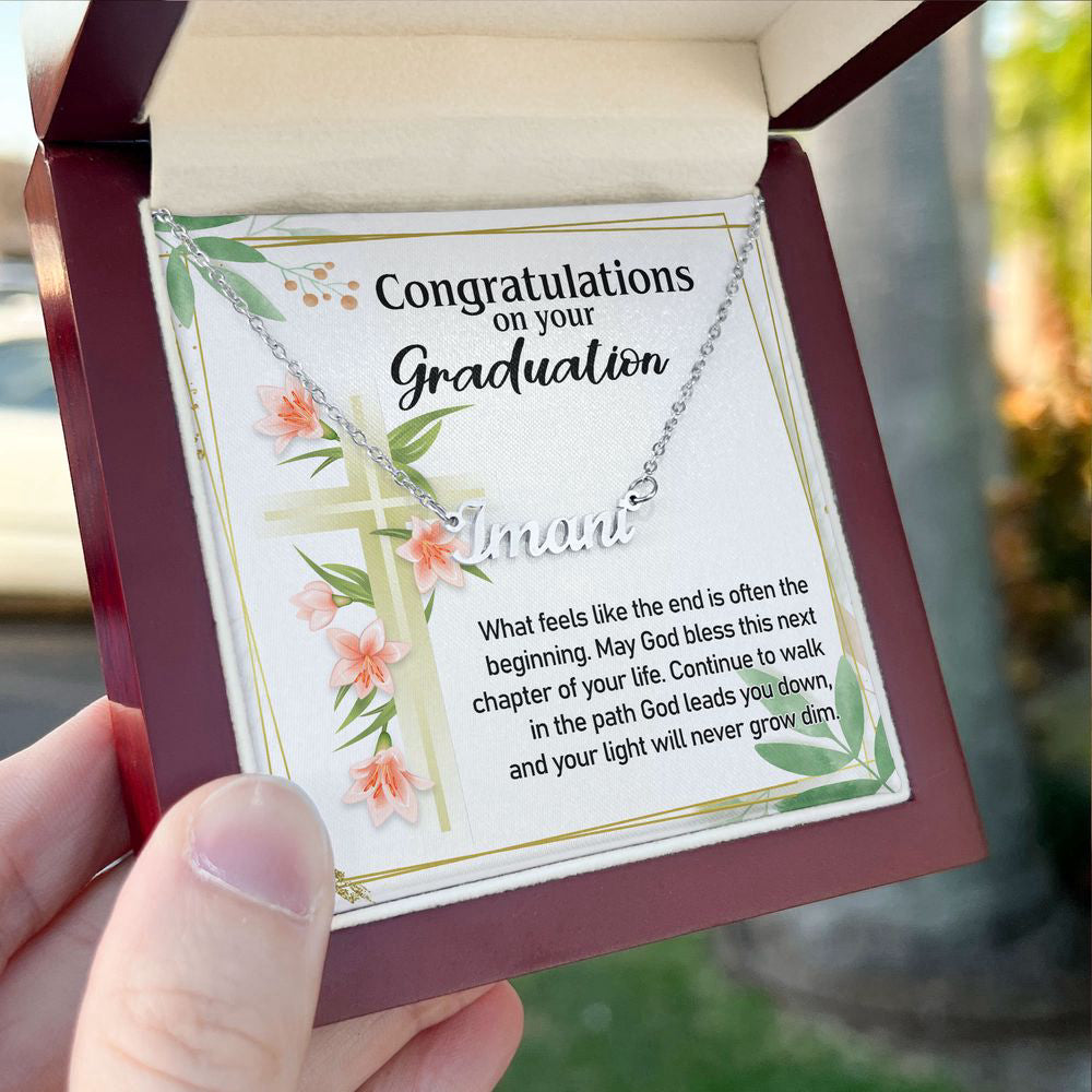 Custom Name Necklace, Floral Cross Graduation Necklace Message Card, Graduate Gift