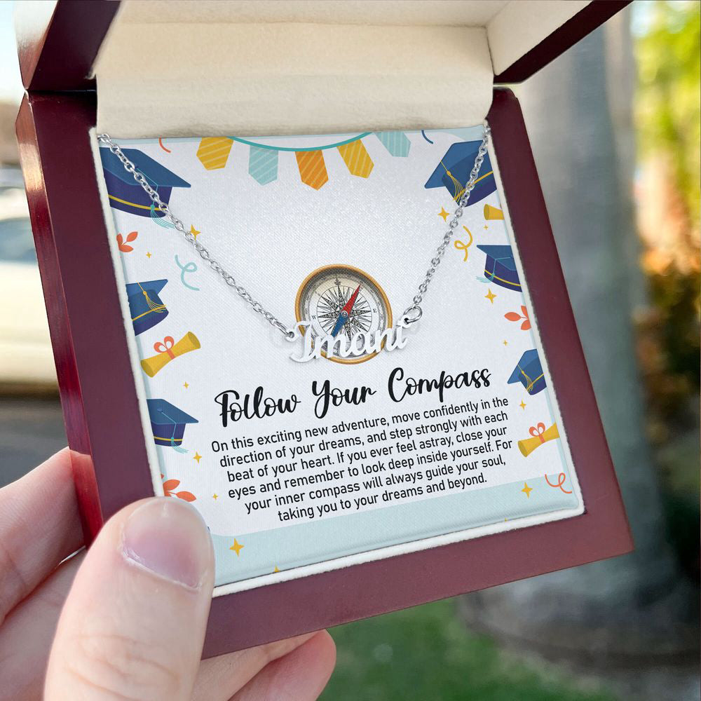 Custom Name Necklace Follow Your Compass Graduation Necklace Message Card Graduate Gift for Her