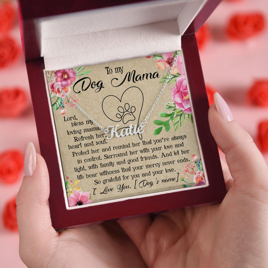 To My Dog Mama Custom Name Necklace Praying Message Card Personalized Gift for Dog Mom Pet Lover Mother's Day Stainless Steel Floral Art