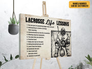 Lacrosse Life Lessons Poster Canvas Print Custom Name Number Wall Art Inspirational Lacrosse Player Boys Sports Lover Gift Room Club Decor