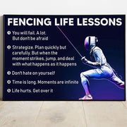 Fencing Life Lessons Poster Canvas Print Wall Art Club Decor Athlete Room Decor Inspirational Gift for Sports Lover