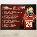 Load image into Gallery viewer, Football Life Lessons Poster Canvas Print Custom Name Number Wall Art American Football Player Boys Sport Lover Gift Room Club Decoration
