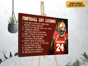 Football Life Lessons Poster Canvas Print Custom Name Number Wall Art American Football Player Boys Sport Lover Gift Room Club Decoration