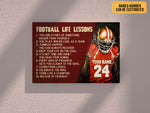 Load image into Gallery viewer, Football Life Lessons Poster Canvas Print Custom Name Number Wall Art American Football Player Boys Sport Lover Gift Room Club Decoration
