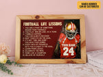 Load image into Gallery viewer, Football Life Lessons Poster Canvas Print Custom Name Number Wall Art American Football Player Boys Sport Lover Gift Room Club Decoration
