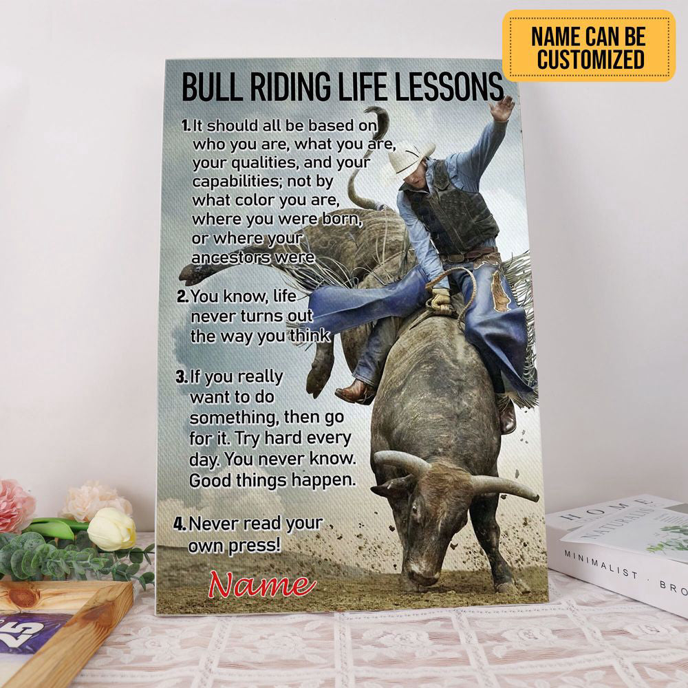 Bull Riding Life Lessons Personalized Bull Riding Poster Canvas Print Wall Art Decor Inspirational Gift for Bull Rider