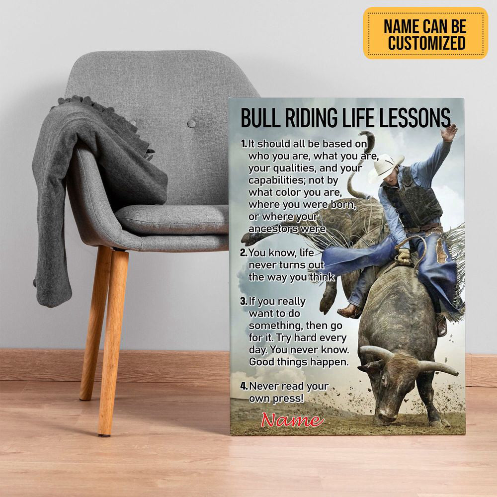 Bull Riding Life Lessons Personalized Bull Riding Poster Canvas Print Wall Art Decor Inspirational Gift for Bull Rider