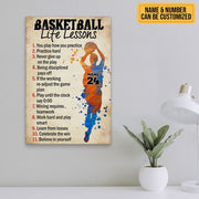 Personalized Basketball Life Lessons Poster Basketball Canvas Print Vintage Wall Art Club Decor Gift for Basketball Player