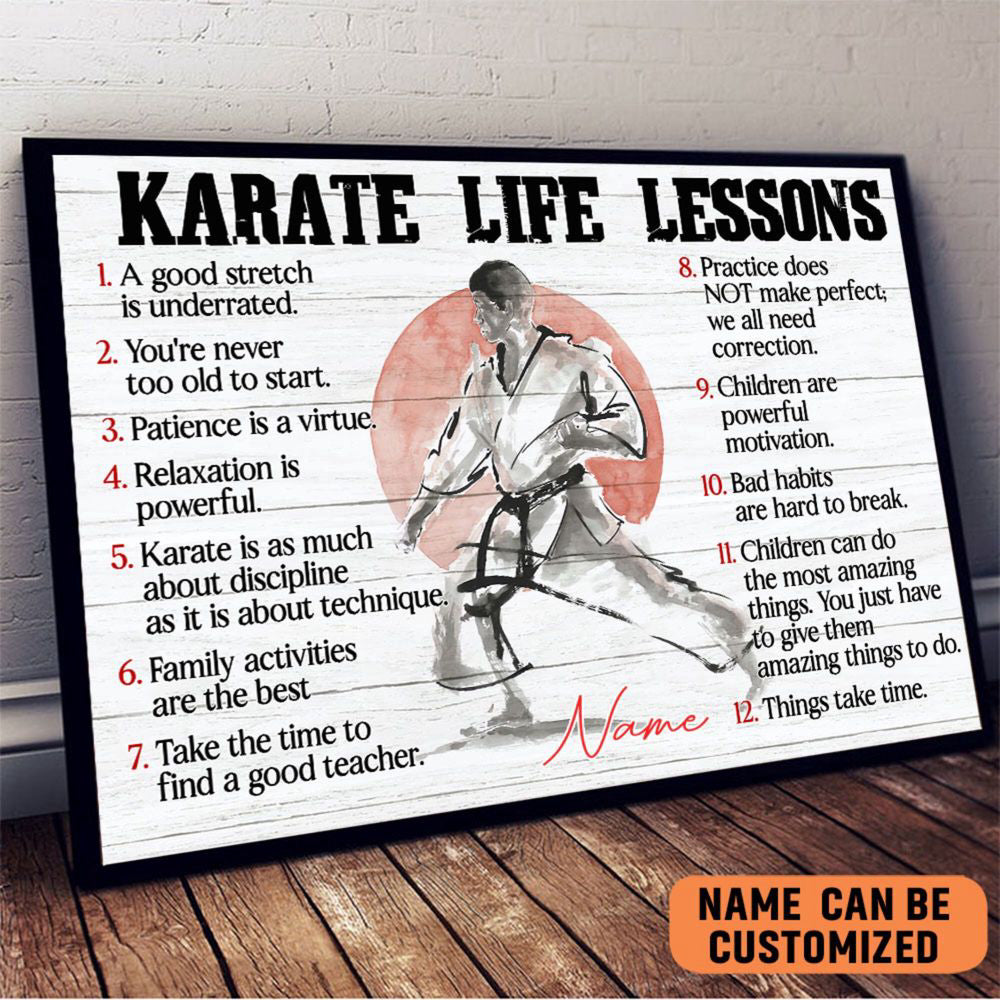 Personalized Karate Life Lessons Poster Karate Canvas Print Wall Art Boy's Room Decor Motivational Gift For Karate Player