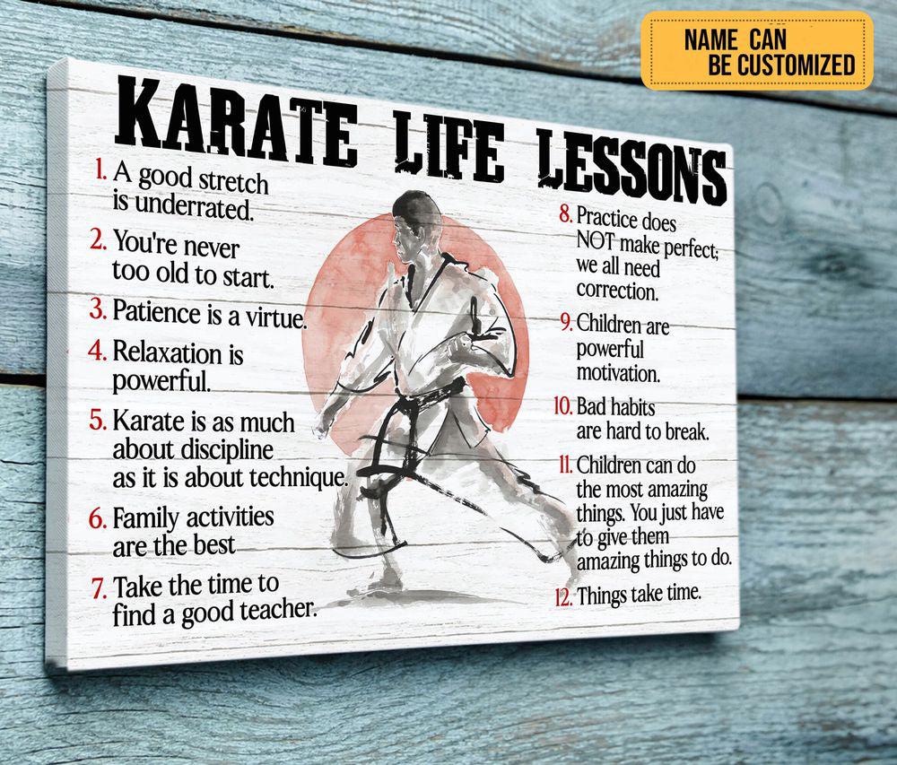 Personalized Karate Life Lessons Poster Karate Canvas Print Wall Art Boy's Room Decor Motivational Gift For Karate Player