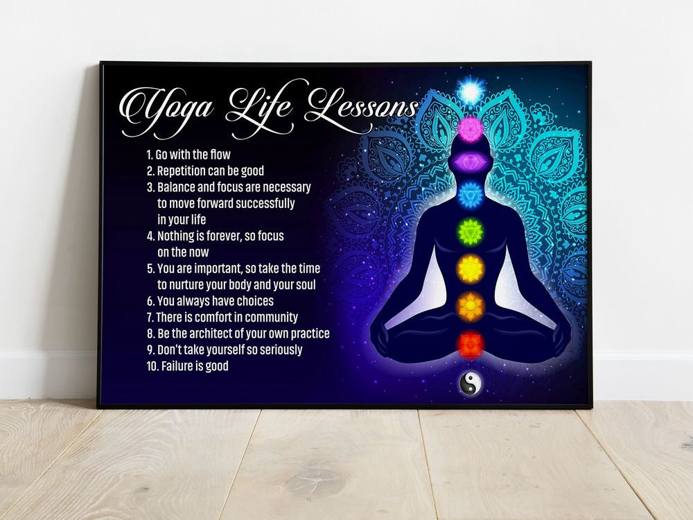 Yoga Life Lessons Poster Canvas Print, Yoga Poster, Meditation Poster, Yoga Room Club Decor, Yoga Lover Gifts Horizontal Yoga Wall Art Decor