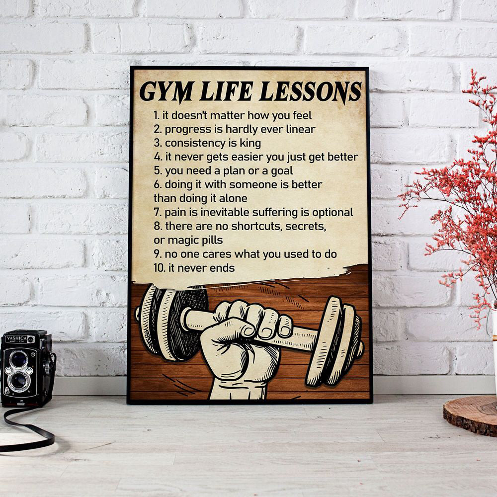 Gym Life Lessons Gym Poster Canvas Print Wall Art Motivational Gift for Gym Lover