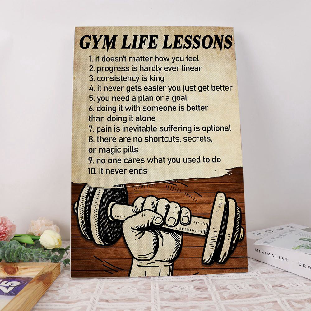 Gym Life Lessons Gym Poster Canvas Print Wall Art Motivational Gift for Gym Lover
