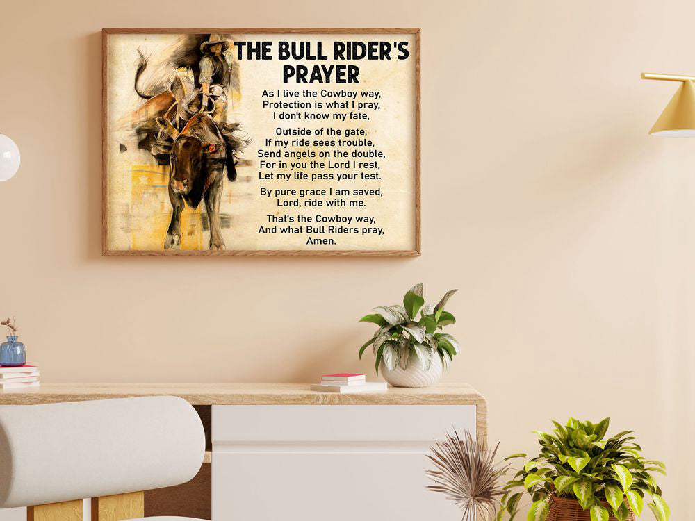 The Bull Rider's Prayer Poster Bull Riding Poster Canvas Print Vintage Wall Art Man Cave Decor Gift for Bull Rider