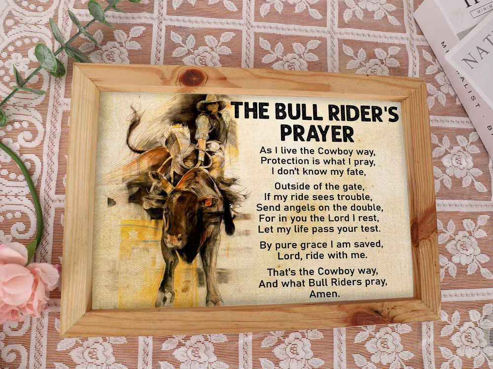 The Bull Rider's Prayer Poster Bull Riding Poster Canvas Print Vintage Wall Art Man Cave Decor Gift for Bull Rider