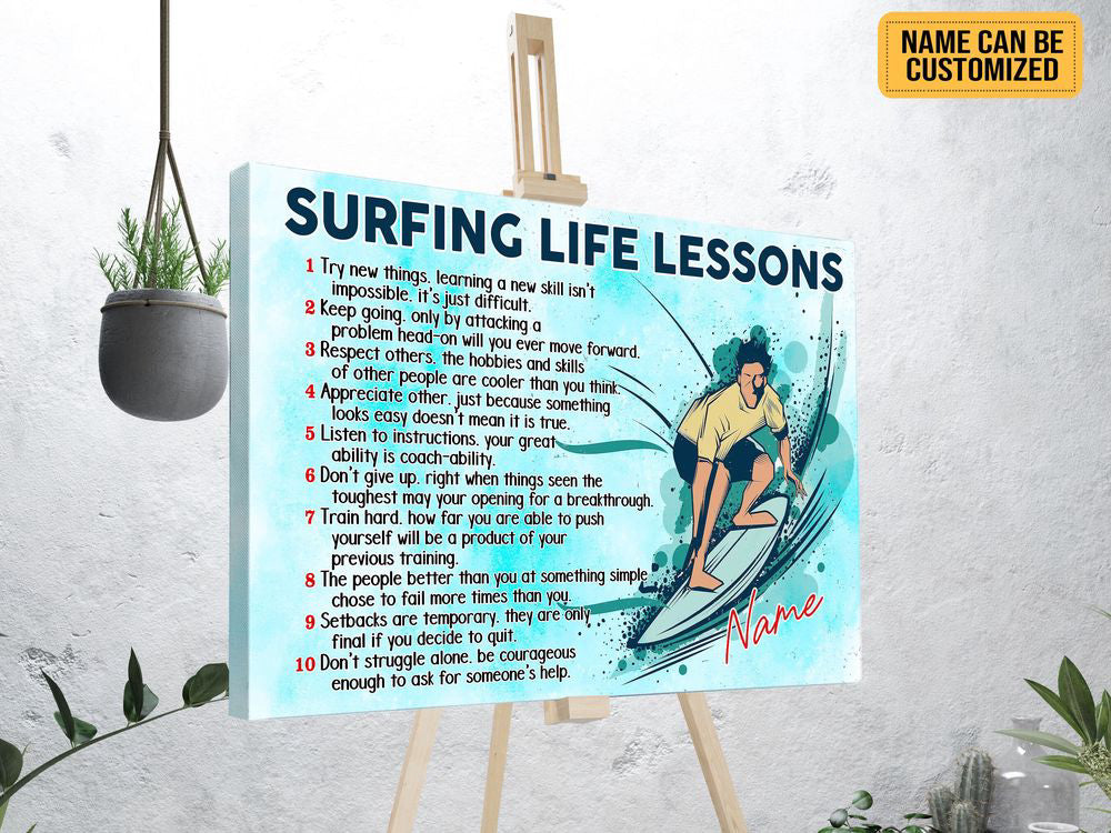 Surfing Life Lessons Custom Surfing Poster Canvas Print Wall Art Boy's Room Decoration Gift for Wave Surfer