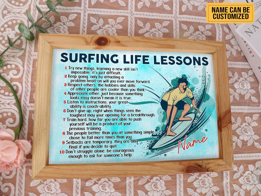 Surfing Life Lessons Custom Surfing Poster Canvas Print Wall Art Boy's Room Decoration Gift for Wave Surfer