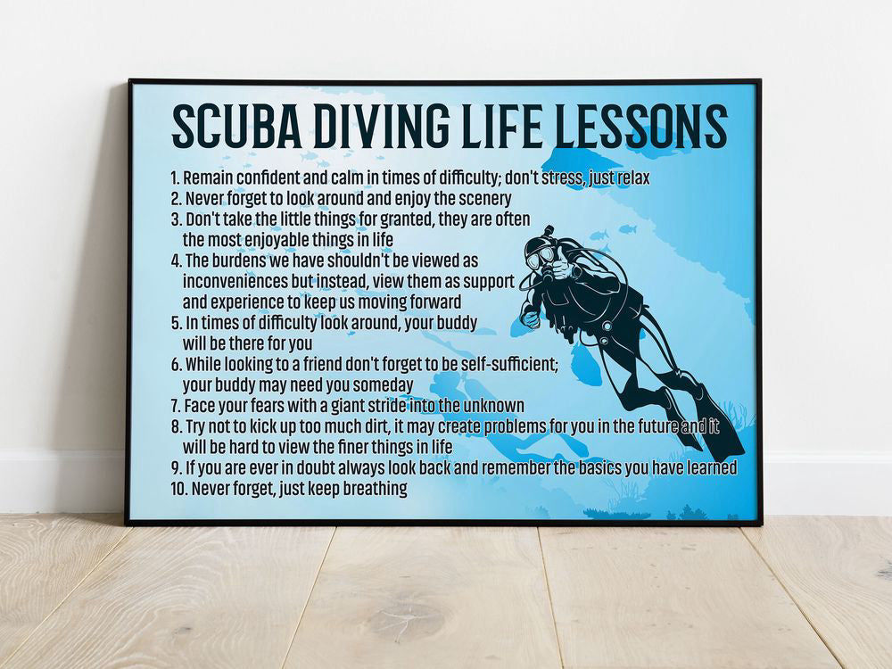 Scuba Diving Life Lessons Scuba Diving Poster Canvas Print Wall Art Room Decor Inspiration Gift For Scuba Divers