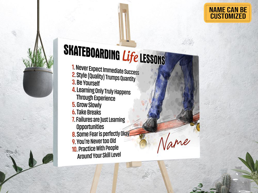 Custom Name Skateboarding Life Lessons Poster Canvas Print Wall Art Room Club Decor Inspiration  Gifts for Skateboarders