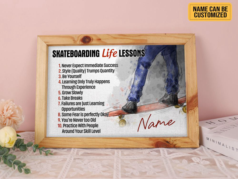 Custom Name Skateboarding Life Lessons Poster Canvas Print Wall Art Room Club Decor Inspiration  Gifts for Skateboarders