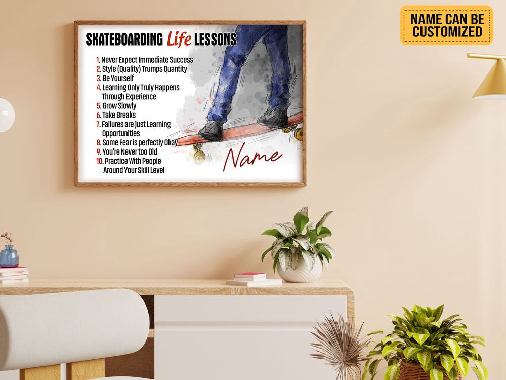 Custom Name Skateboarding Life Lessons Poster Canvas Print Wall Art Room Club Decor Inspiration  Gifts for Skateboarders