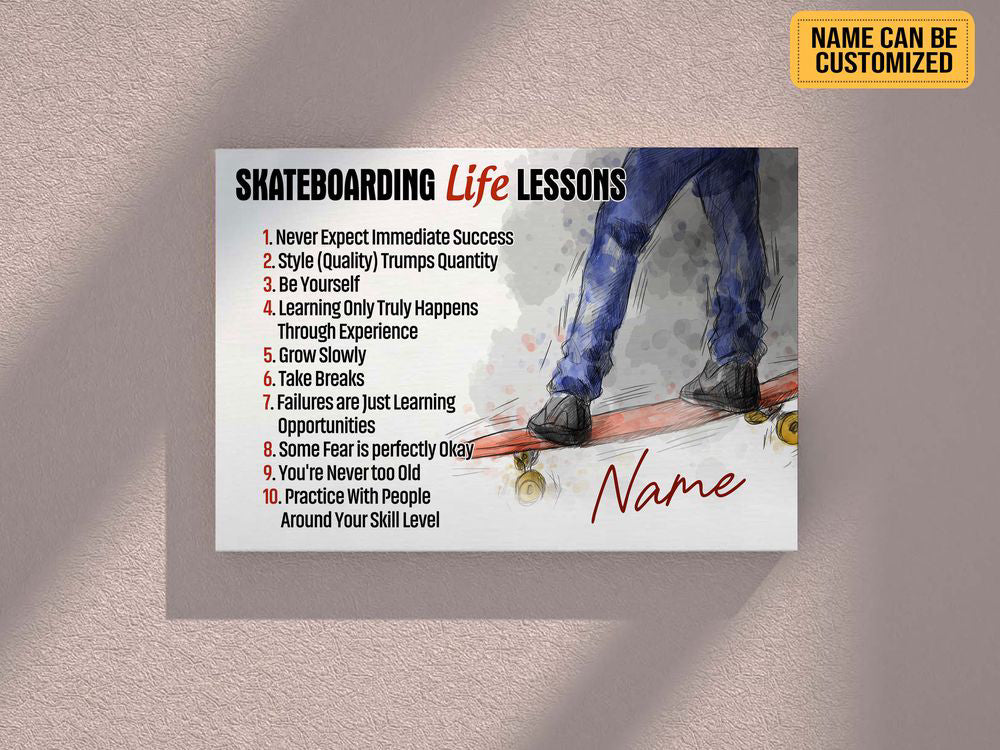 Custom Name Skateboarding Life Lessons Poster Canvas Print Wall Art Room Club Decor Inspiration  Gifts for Skateboarders