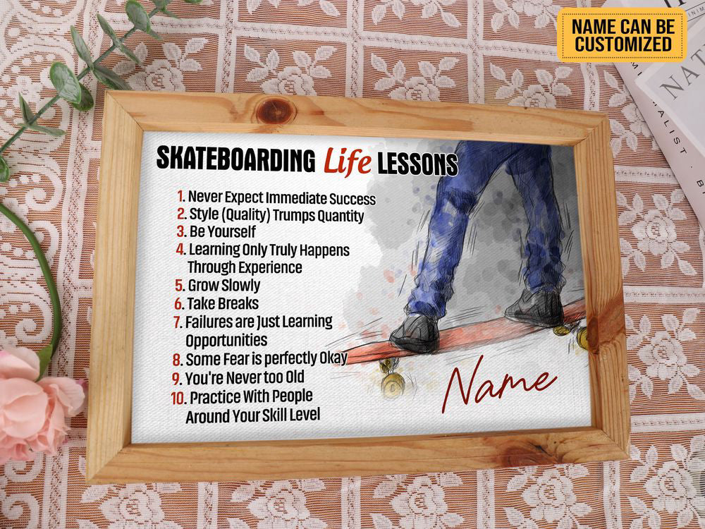 Custom Name Skateboarding Life Lessons Poster Canvas Print Wall Art Room Club Decor Inspiration  Gifts for Skateboarders