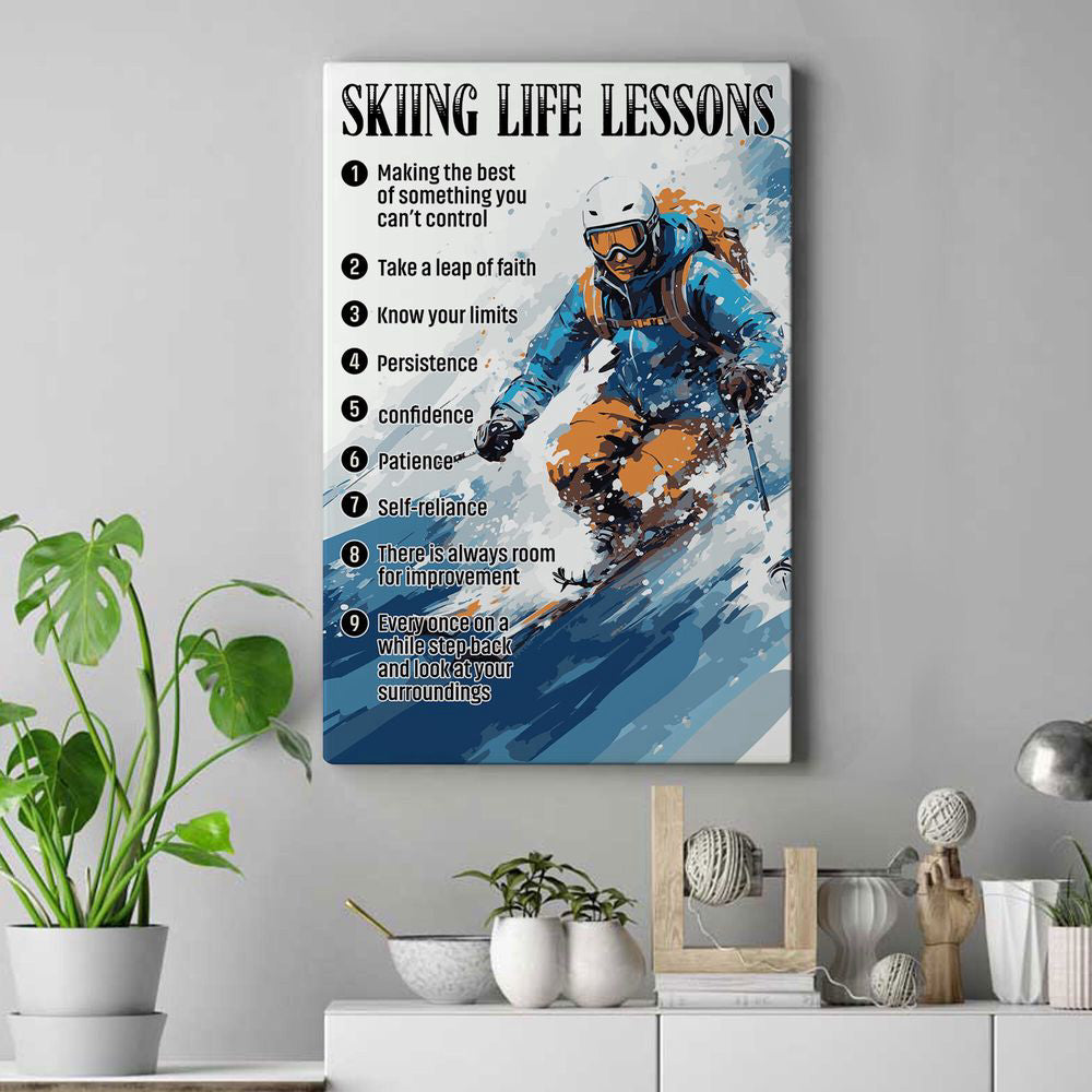 Skiing Life Lessons Skiing Poster Canvas Print Sport Wall Art Room Decor Inspirational Gift for Skier