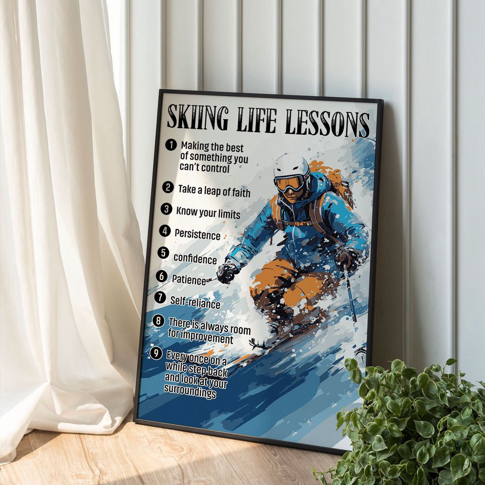 Skiing Life Lessons Skiing Poster Canvas Print Sport Wall Art Room Decor Inspirational Gift for Skier