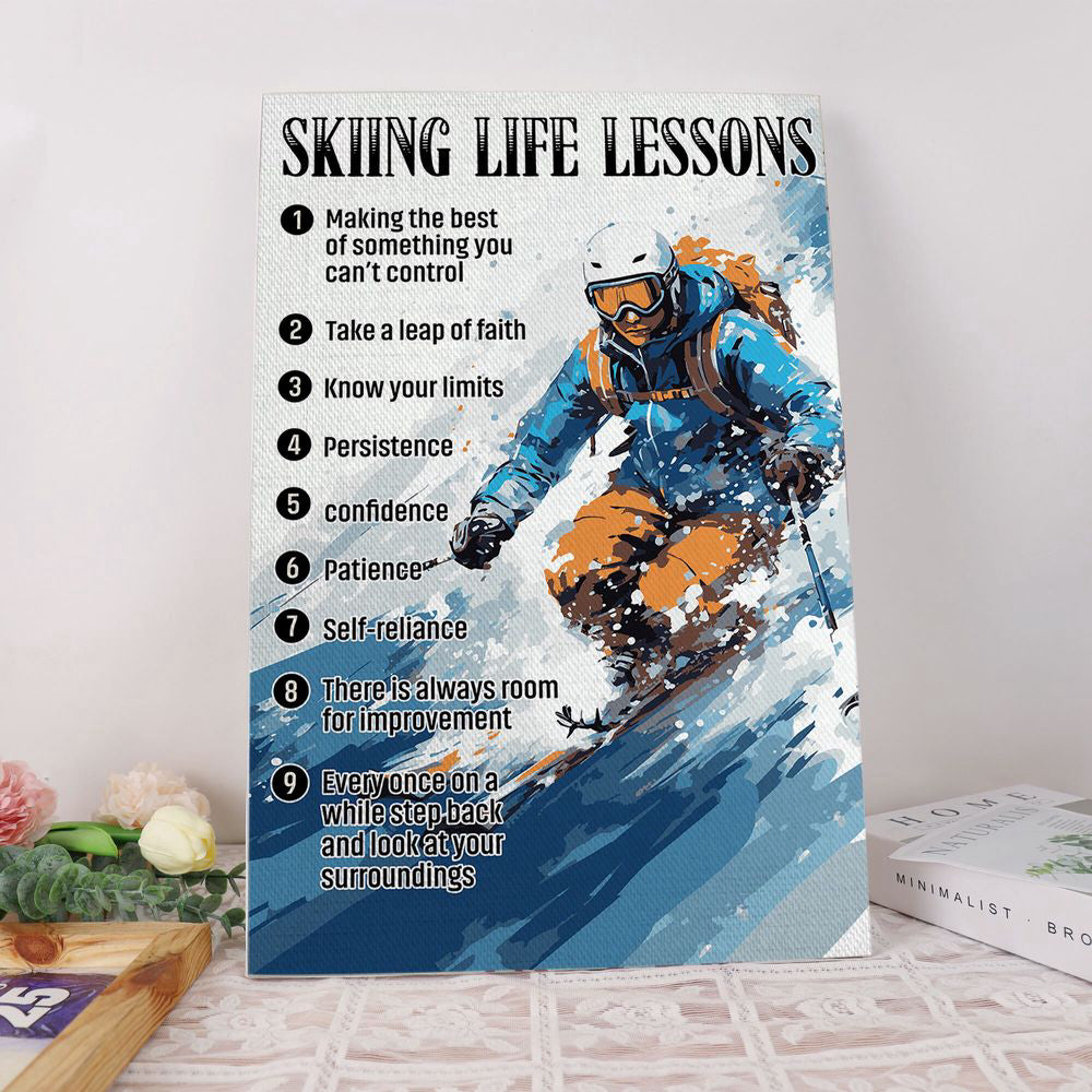 Skiing Life Lessons Skiing Poster Canvas Print Sport Wall Art Room Decor Inspirational Gift for Skier