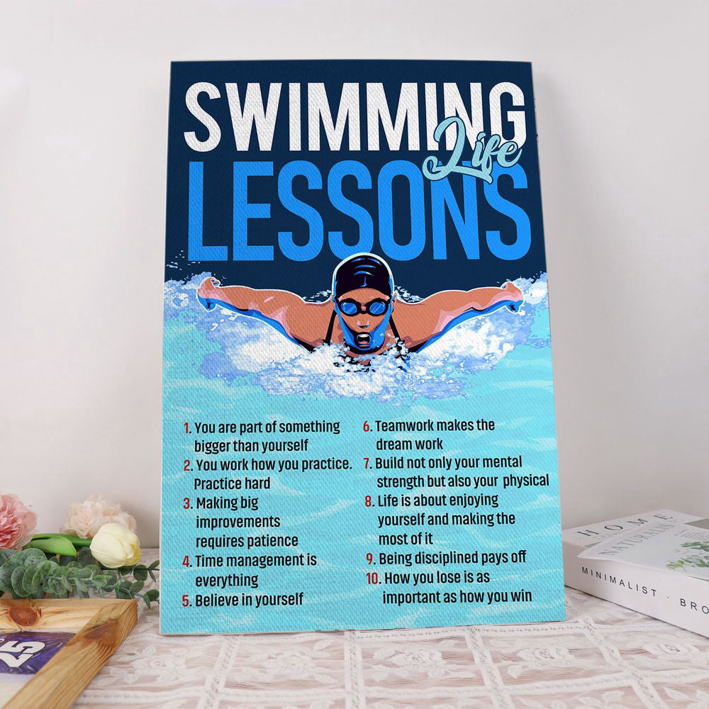 Swimming Life Lessons Poster Canvas Print Wall Art Room Decor Inspirational Gift for Swimmer