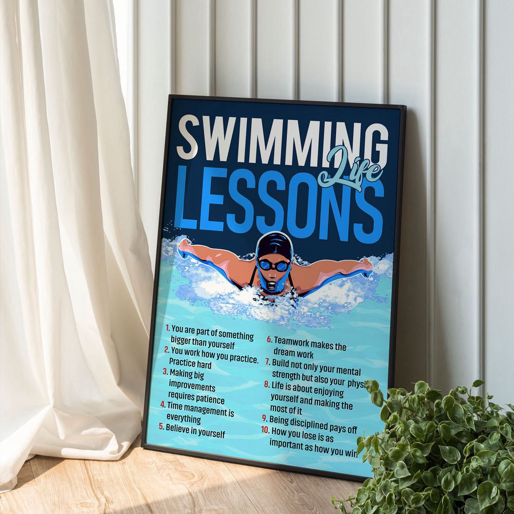 Swimming Life Lessons Poster Canvas Print Wall Art Room Decor Inspirational Gift for Swimmer