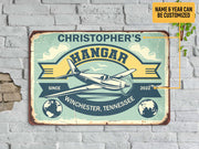 Personalized Airplane Hangar Metal Sign Hangar Service Tin Plaque Custom Pilot Gift Aviation Decor Airport Mechanic Vintage Style Hanging