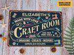 Load image into Gallery viewer, Personalized Craft Room Metal Sign Made With Love Imagine Create Inspire She Shed Sign Gift for Her
