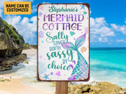 Personalized Mermaid Cottage Metal Sign Wall Art, Girls Room Decor, Mermaid Lover Gift