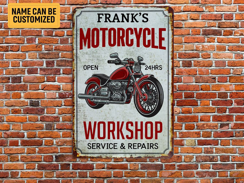 Personalized Motorcycle Workshop Metal Sign Custom Motorcycle Garage Sign Classic Motorbike Biker Gift